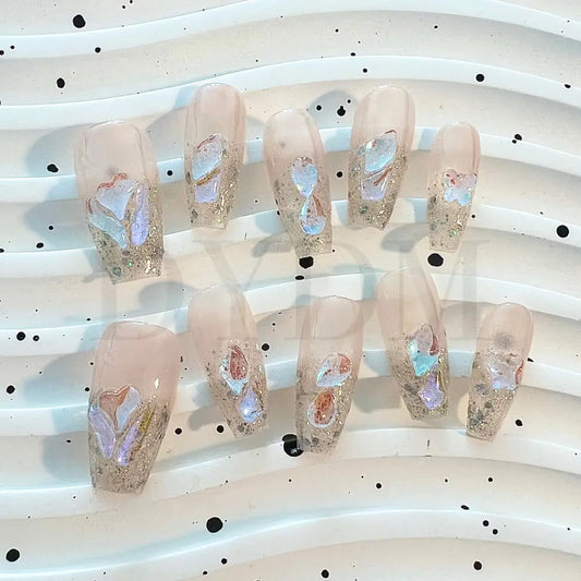 Bling It On - Ballerina Style Glamorous handmade press on nails with sparkling gemstones creating a mesmerizing bling effect